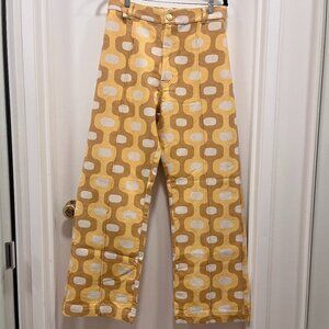 RARE NWOT Big Bud Press Pintuck Flare Western Pants Yellow Cream Jacquard Medium